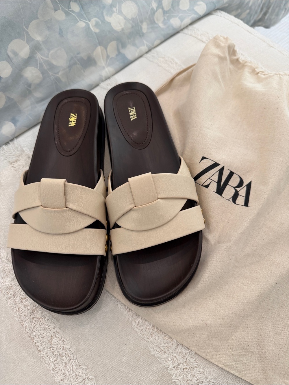 ZARA Cream Double-Strap Slide Mules